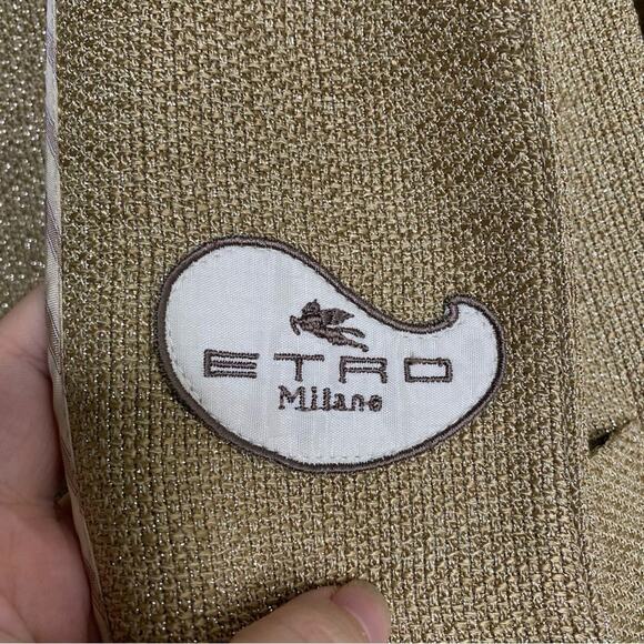 Etro Milano Tan Metallic Knit Lightweight Three Button 3/4 Sleeve IT 42 XL - Picture 7 of 11